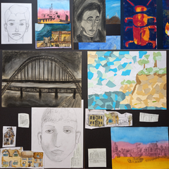 A collage of different artworks made by attendees.