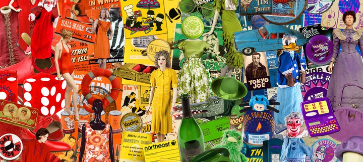 a collage of collection in rainbow colours