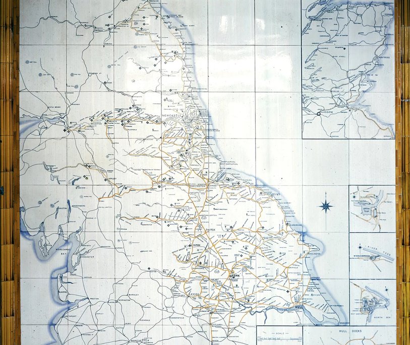 Tiled map depicting the NER’s rail network c. 1900. 