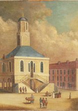 Far side of the square is St Hilda's Church (about 1800), shown as it looked before it was remodelled in 1810. Women in the Market Place are dressed in the fashions of about 1800 to 1810.