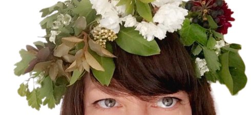 Flower garland on a woman's head