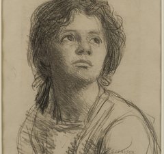 Sir George Clausen RA, Head and Shoulders of a Young Woman, about 1900, pencil on paper. Laing Art Gallery