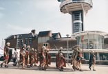 Roman soldiers parading past Segedunum Roman Fort tower