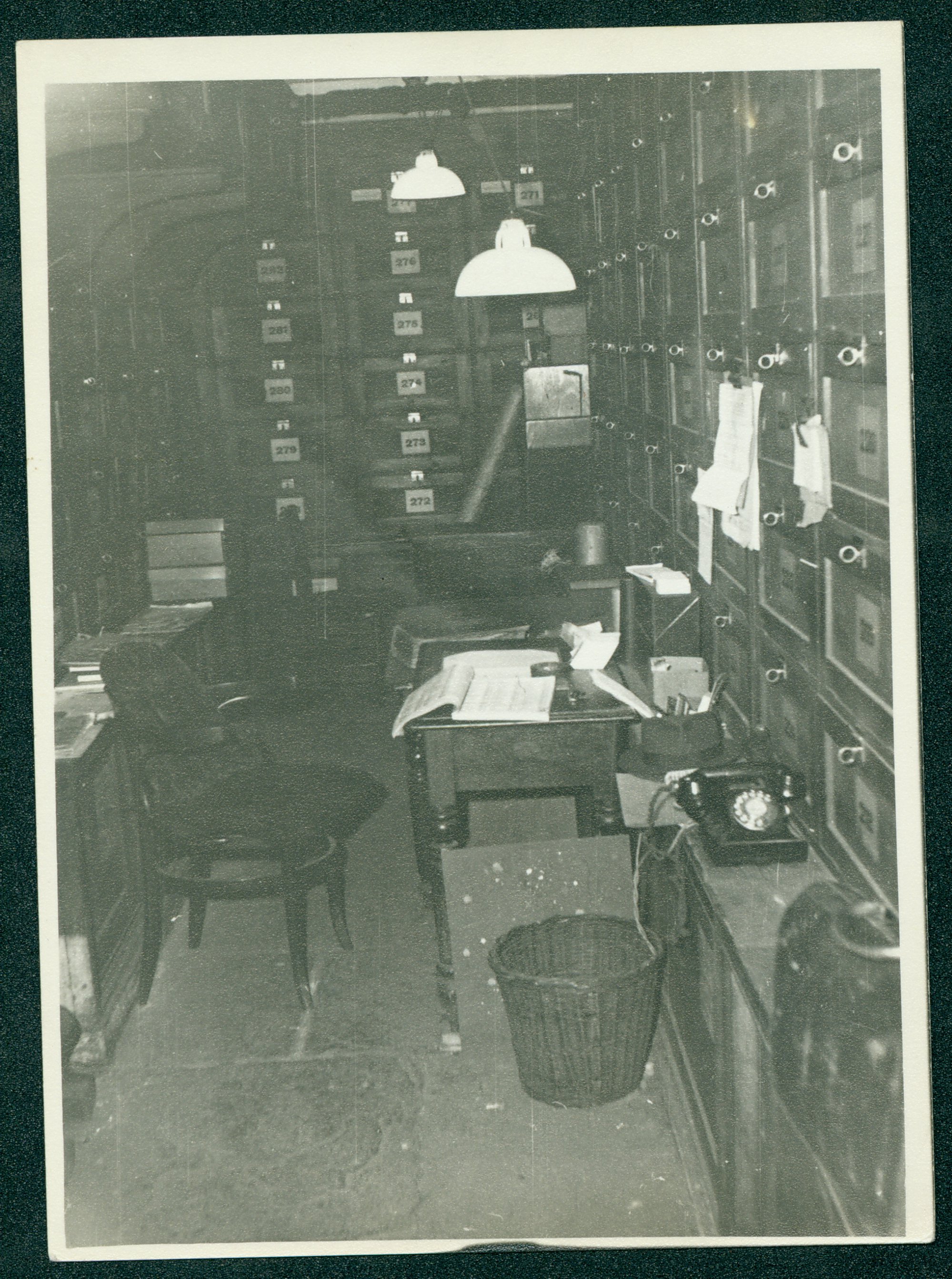 City Archivist’s desk in the basement of the Old Town Hall, c.1960