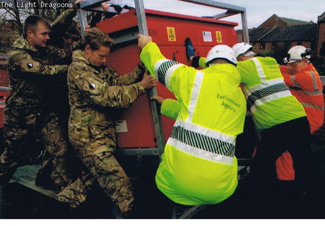 Light Dragoons assisting with the flooding in Mytholroyd, in West Yorkshire