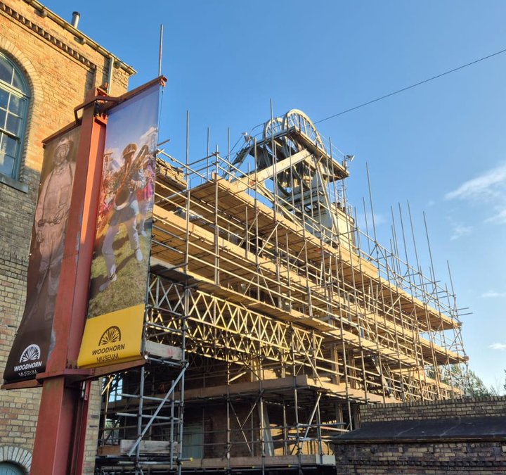 Scaffolding on a building at Woodhorn 
