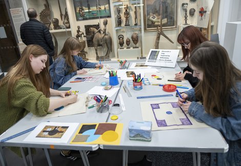 Four people are crafting at the Hatton Gallery