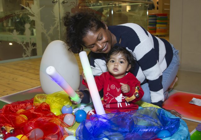 A woman and a baby are in the Great North Museum: Hancock