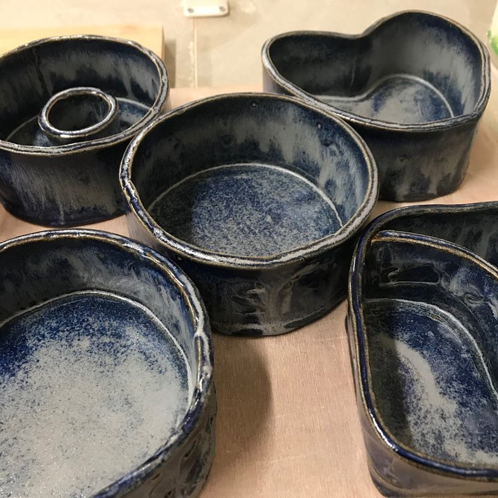 Blue tapas dishes