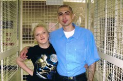 Artist Lyn Hagan with Tony, a Mexican Mafia hitman, in San Quentin prison