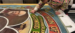 A banner being conserved at Woodhorn Museum