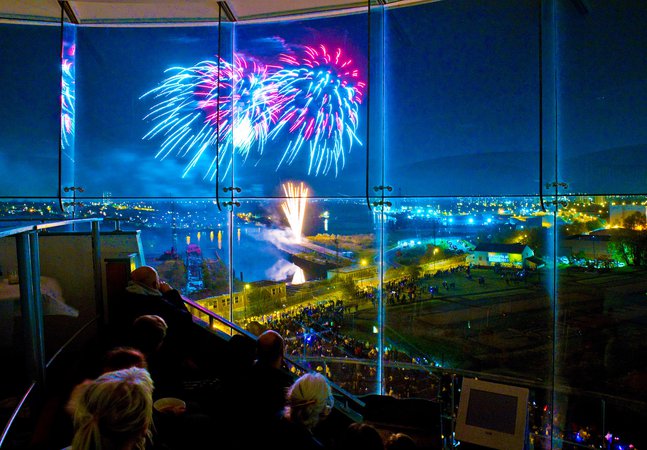 Fireworks over the River Tyne seen from a viewing tower