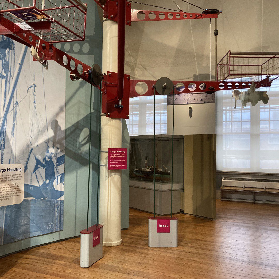 Interactive cranes in a museum exhibition Interactive cranes in a museum exhibition