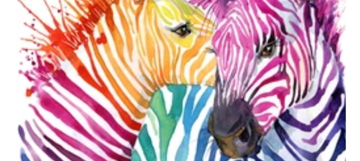 Multicoloured Watercolour Painting of Zebra