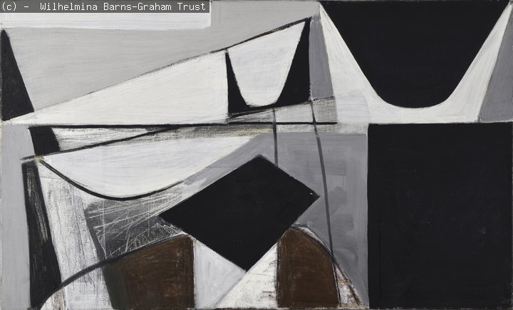 Painted black and white abstract shapes.