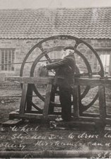 Showing actual power wheel used by George Stephenson to drive lathe 1800s