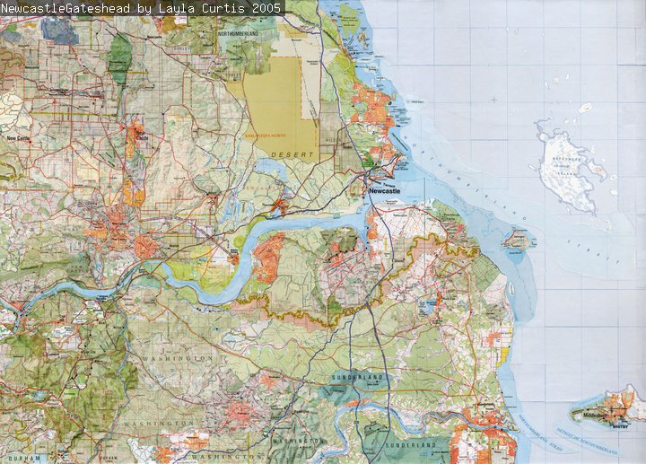 A collage map of Newcastle, Gateshead, and the surrounding areas.