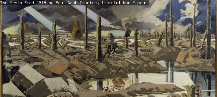 An image of a WW1 painting named The Menin Road by the artist Paul Nash