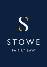 Stowe Family Law logo blue background and white text. Large letter S.