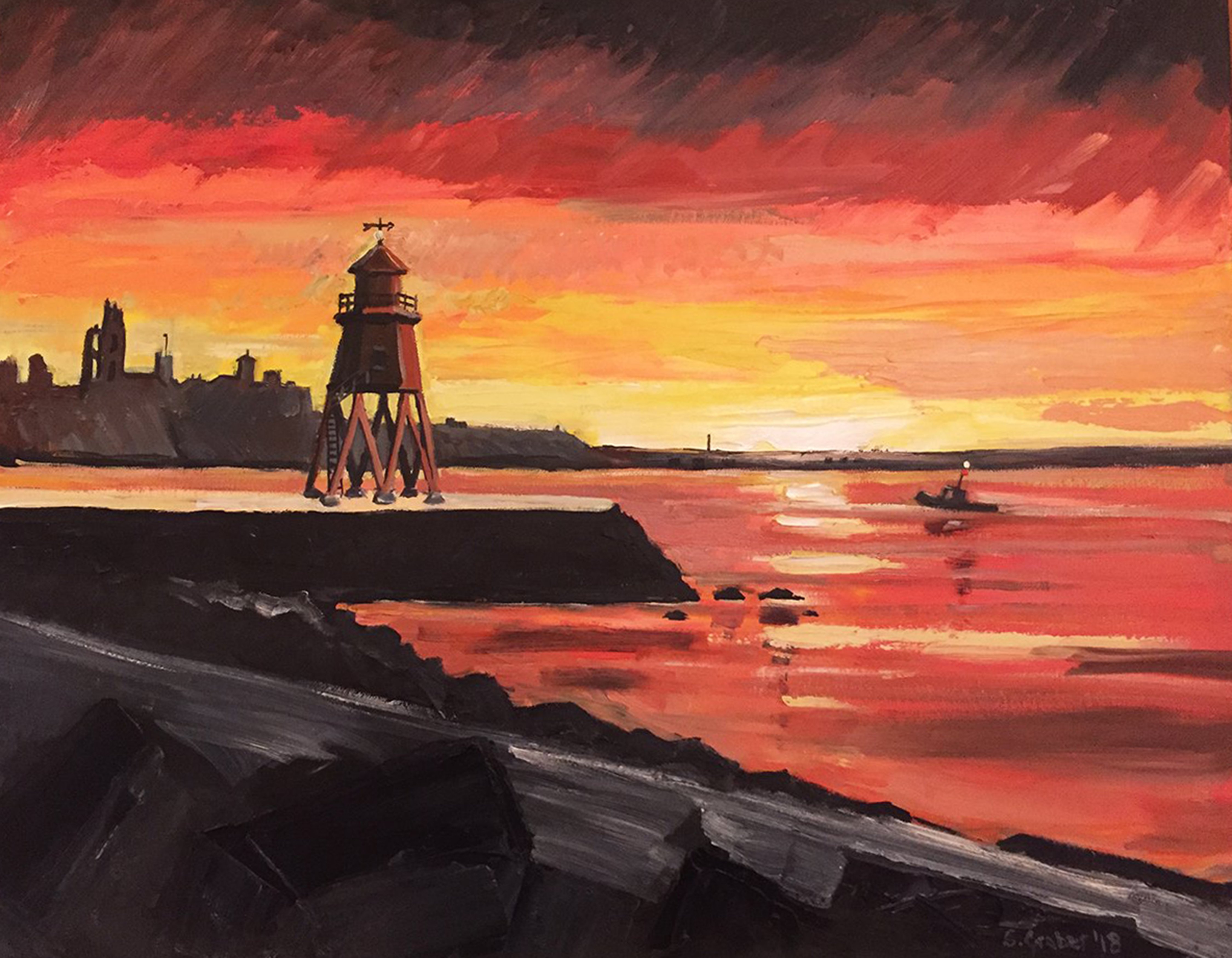 Red Groyne by South Shields Artist Sheila Graber