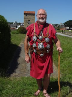 Man dressed as a Roman veteran soldier