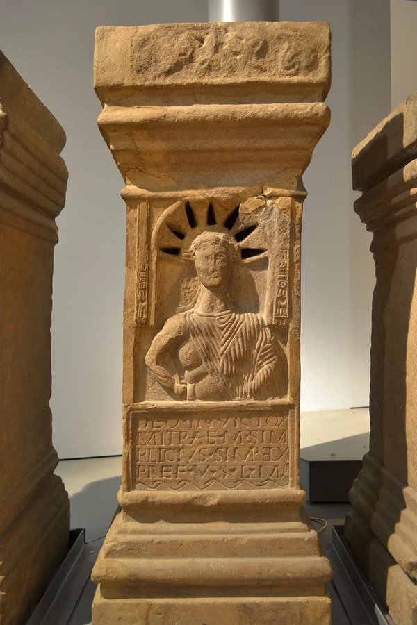 Altar to Mithras dedicated by Marcus Simplicius Simplex at the Carrawburgh Mithraeum. Now housed in the Great North Museum: Hancock