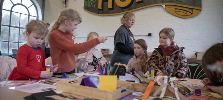 Children doing craft activities in the Pop Up Ashington Group Hut