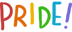 The word 'pride' with a each letter a different colour