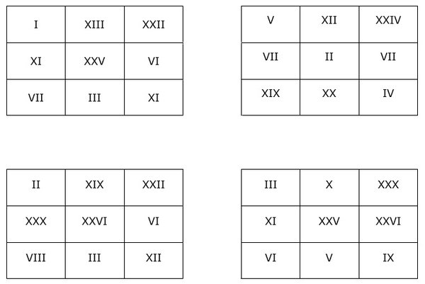 Roman bingo cards