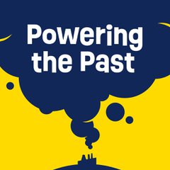 a blue graphic with a yellow cloud and text saying Powering the Past