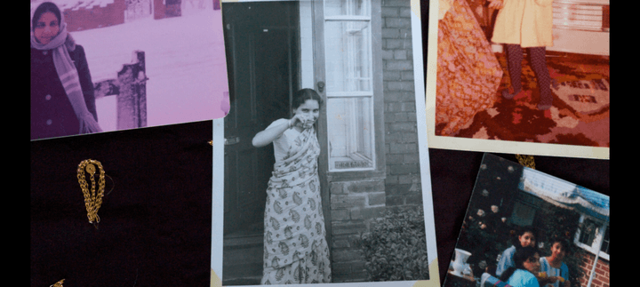 montage of old photos showing South Asian women