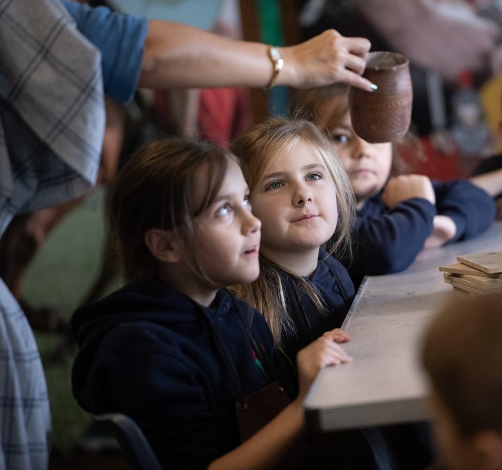 School children in a class about pottery
