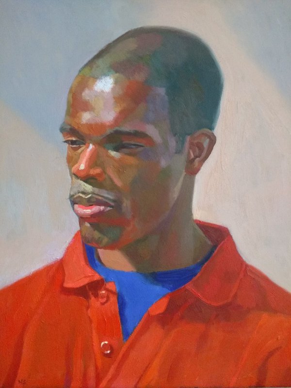 Nahem Shoa, Portrait of Gbenga Ilumoko Wearing a Red Top, 1998