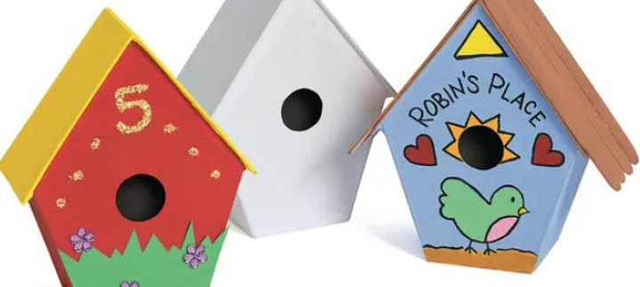 Photo of colourful crafted bird houses