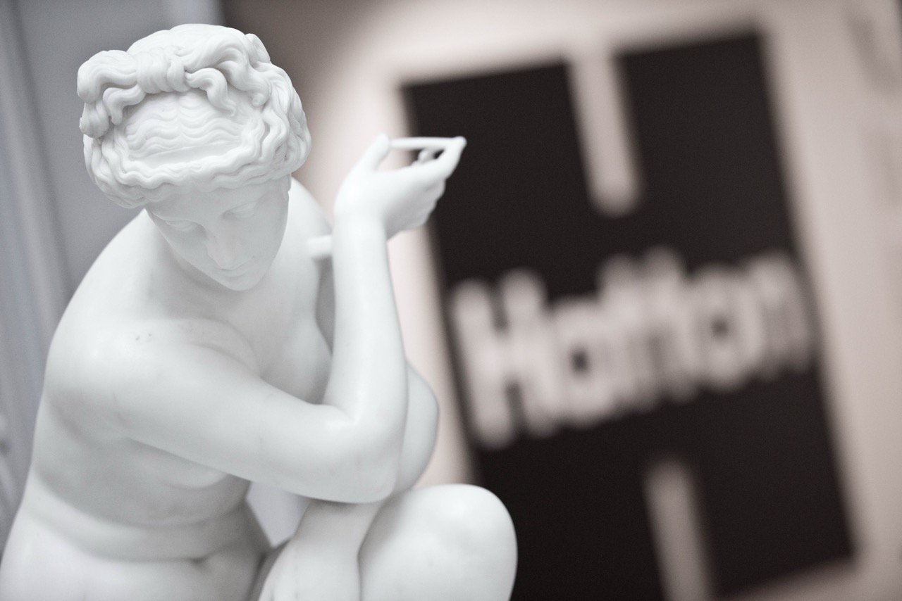 View of a marble statue at an art gallery.