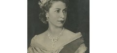 A black and white head and shoulders photograph by Dorothy Wilding, titled 'Her Majesty Queen Elizabeth II'. Series no. 711. 1950s.
