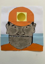 A drawing collage of a man with his mouth closed and his mouth open 