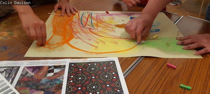 3 young people using images to create pastel patterned art