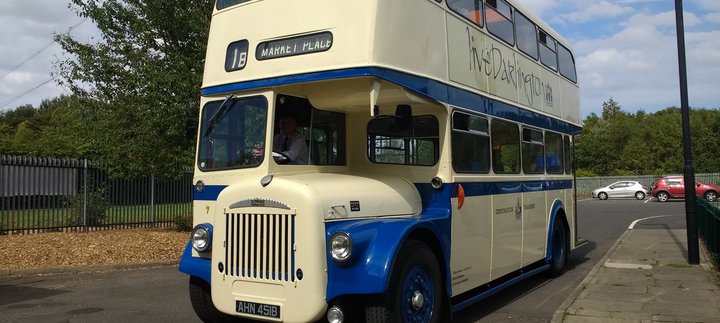 A vintage double decker bus