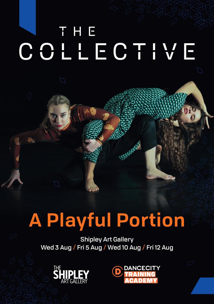 Poster artwork: Two female dancers interlinked, with title THE COLLECTIVE A Playful Portion