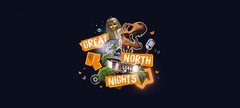 A graphic with the words 'Great North Nights'. The graphic also includes a collage of photos including a photo of a T-rex skeleton head, a photo of Earth and a photo of the Great North Museum: Hancock exterior.