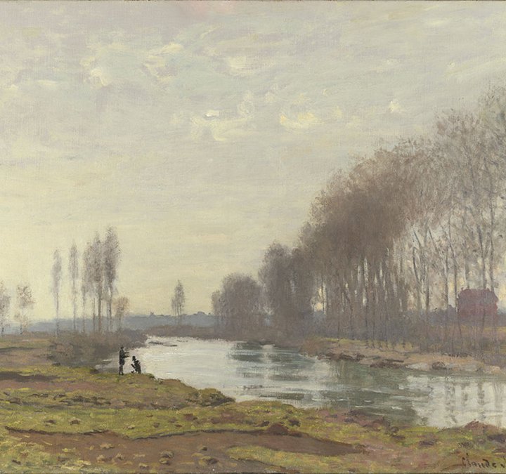 Oil painting of landscape scene.