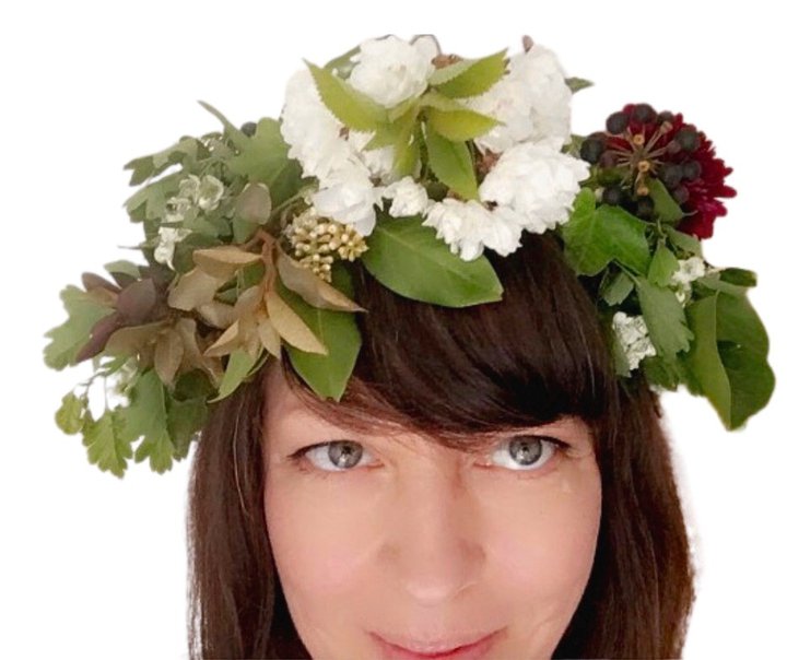 Flower garland on a woman's head