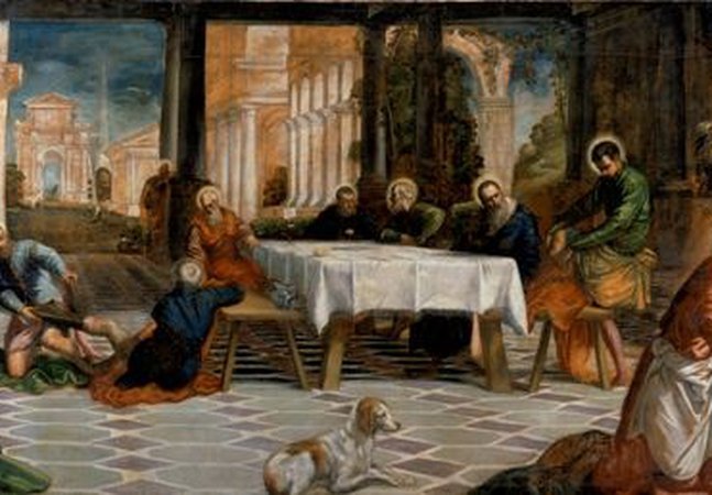 A painting of Christ washing the disciples' feet 