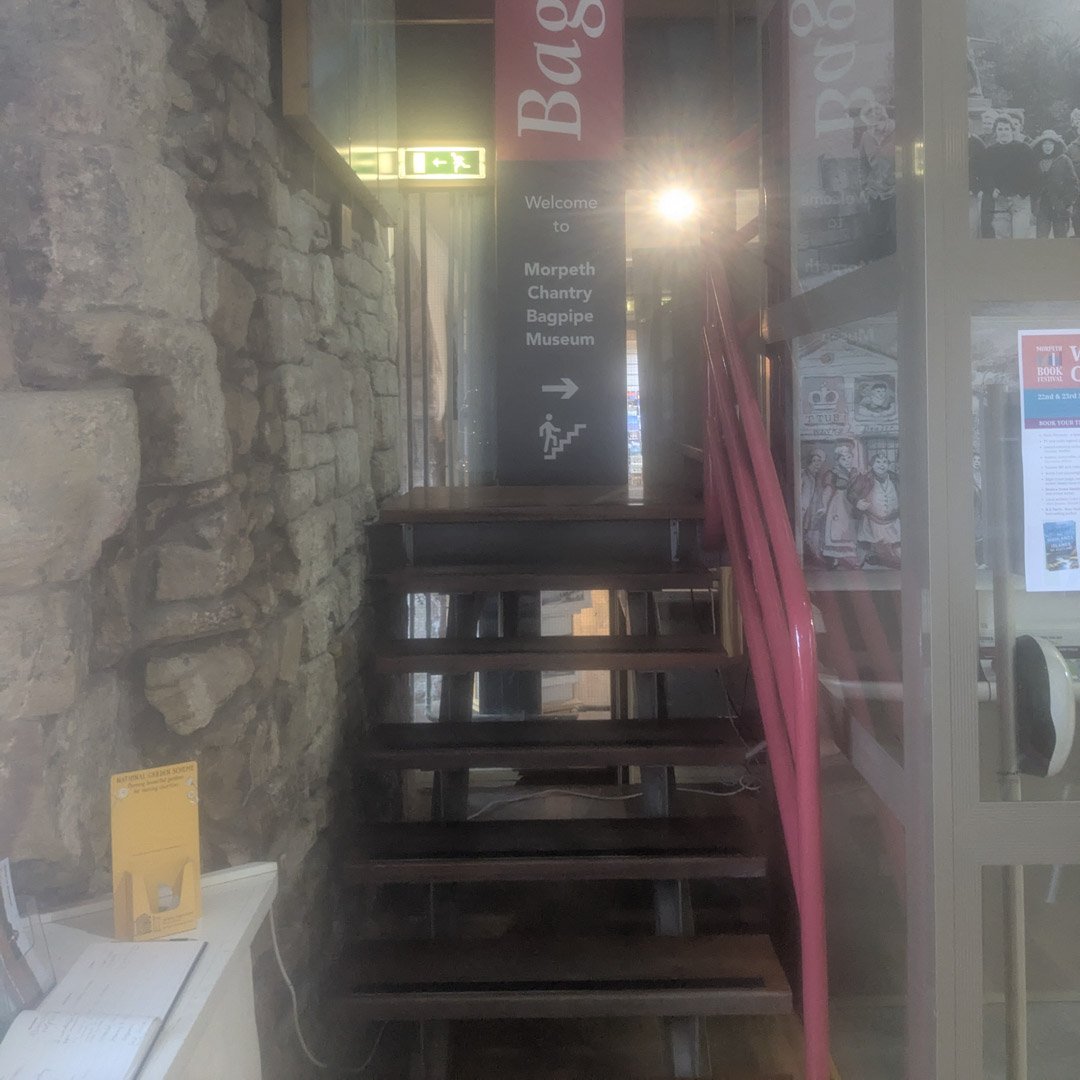 A staircase in a museum.