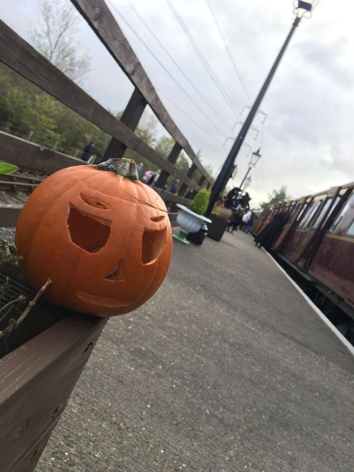 Pumpkin on railway platform