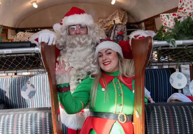 Santa and his elf on a heritage train.