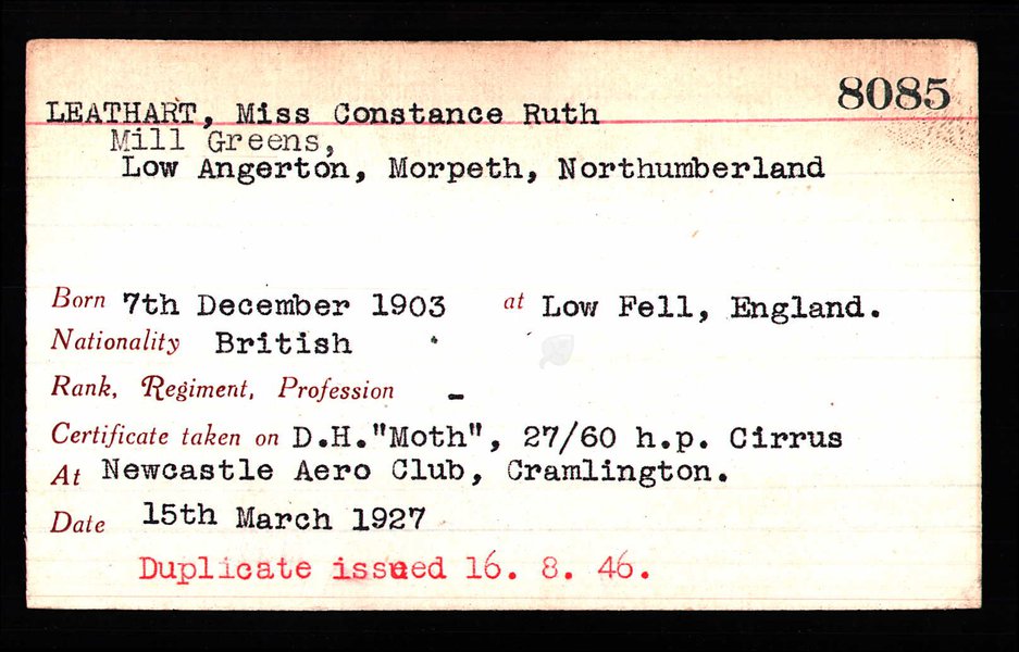 an index card naming Connie Leathart