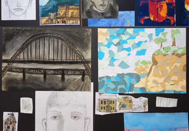 A collage of different artworks made by attendees.