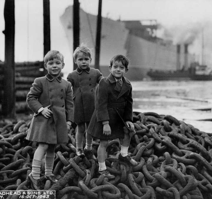 Young guests at the launch of the cargo ship 'Empire Crown'